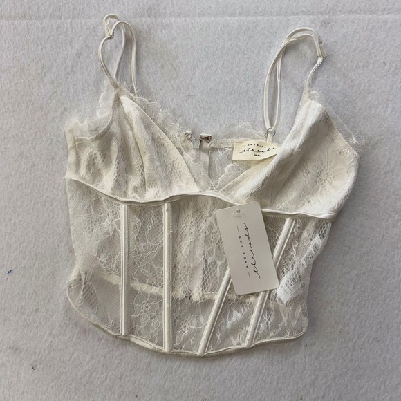American Threads Tops - American Threads White Lace Corset bustier Festival Eyelash Trim NWT Small